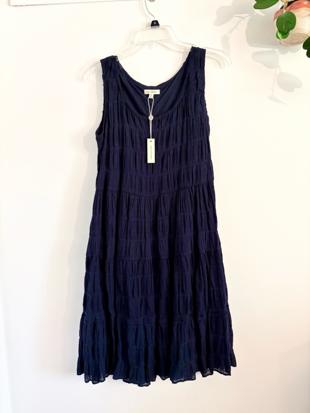 Max Studio Navy Sleeveless Tiered Midi Dress